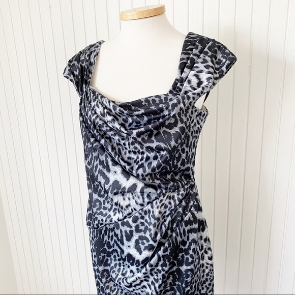 NWT Tadashi Shoji Grey & Black Animal Print Cocktail Dress Cap Sleeve Size 10 - Picture 8 of 16